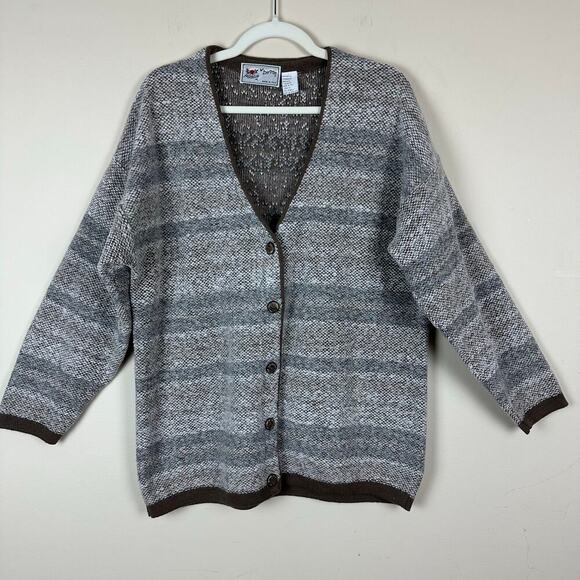 Maglia Donna Sweaters - Maglia Donna Italy Wool Angora Cardigan Sweater Brown Size M Euro Chic Layer 90s
